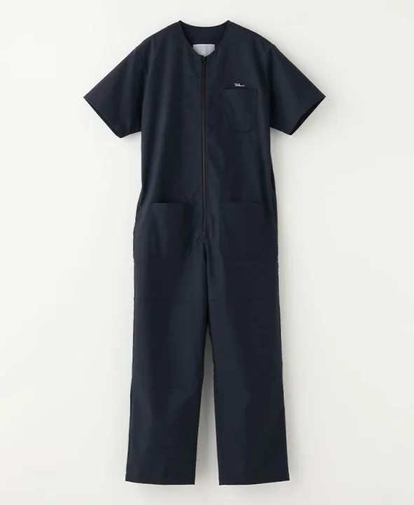 ネイビー半袖つなぎ服の平置き画像