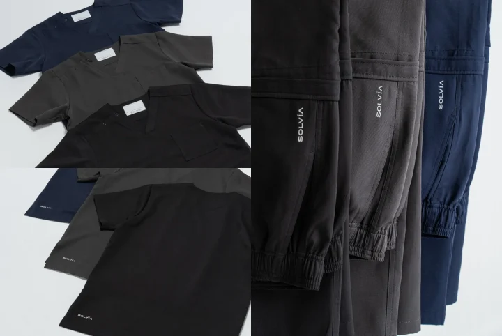3色のスクラブのトップスとパンツ