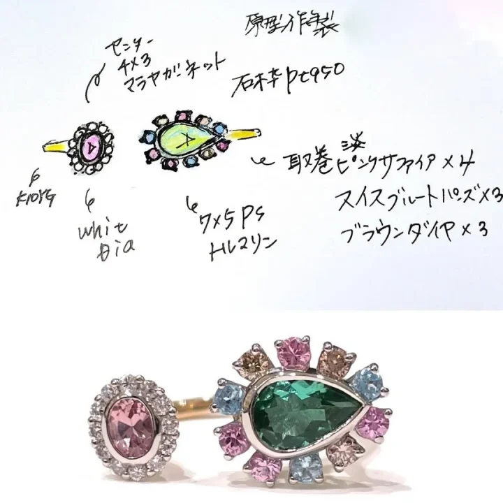 オーダーメイドリングのデザイン画と実物