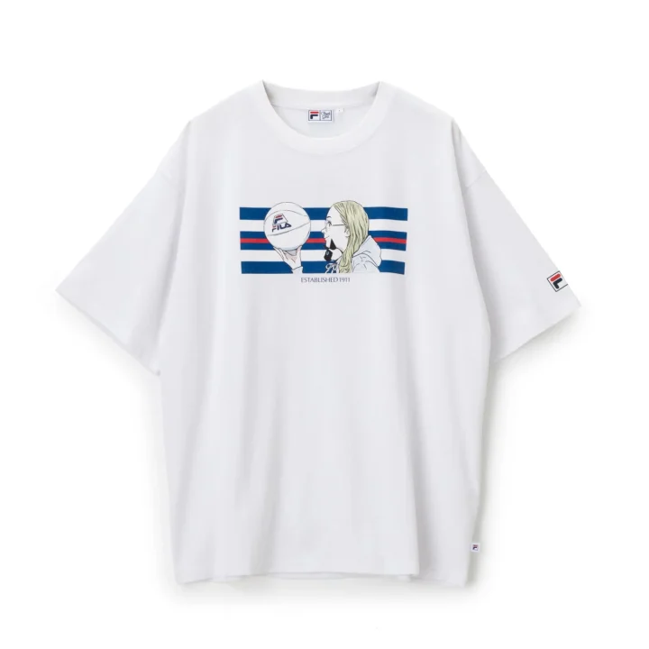 白いTシャツにバスケットボールを持つ眼鏡の女性のイラスト