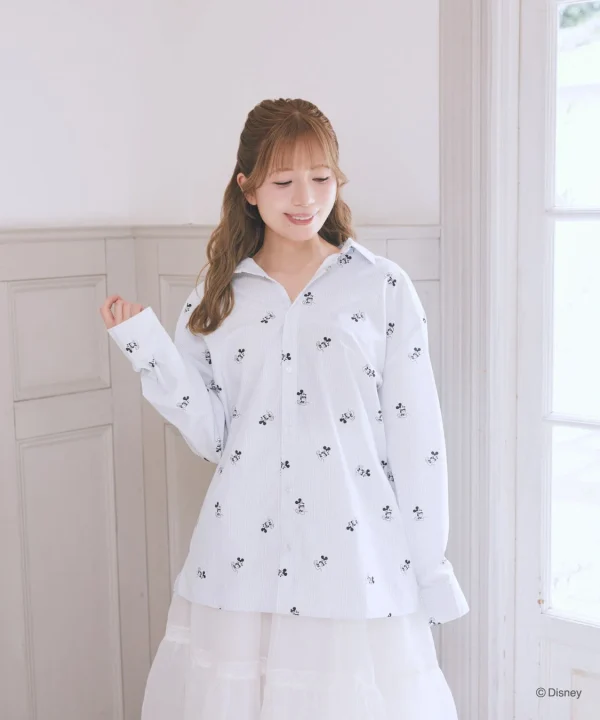 ミッキー/ストライプ総柄シャツ