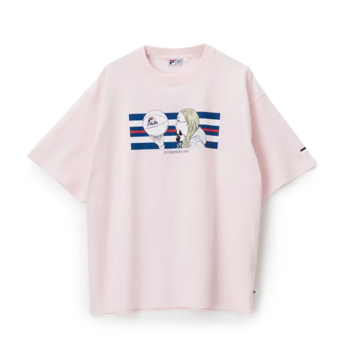 淡いピンク色のTシャツにバスケットボールを持つ女性のイラスト