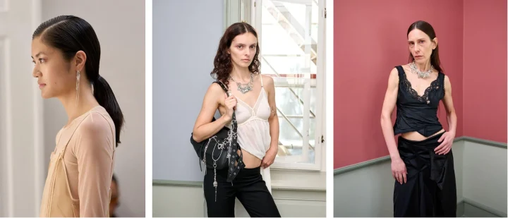 3人の女性モデルが異なるファッションスタイルとジュエリーを披露