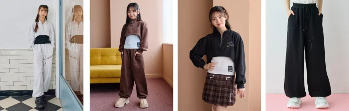 4人の少女がカジュアルな秋冬服着用