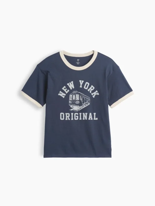 リラックスフィット New York グラフィック リンガーTシャツ
