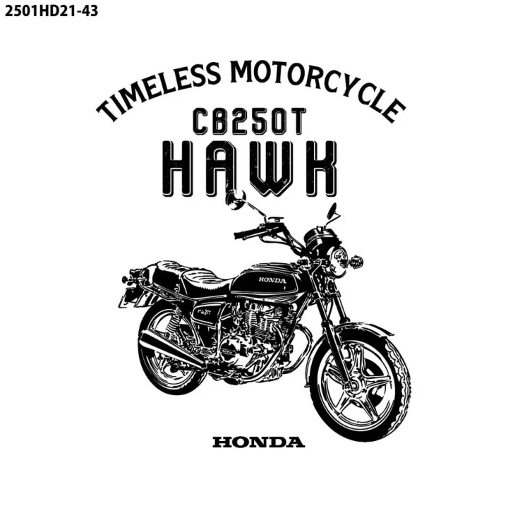 ホンダCB250Tホークのクラシックなオートバイが描かれた白黒のイラスト