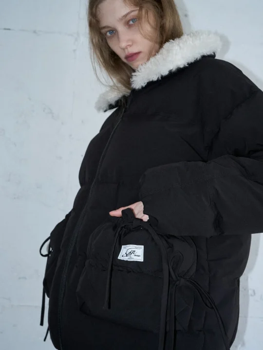 Ribbon Pocket Puffer Jacket (BLK)