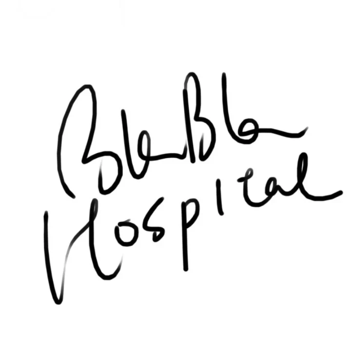 白い背景に「Bla Bla Hospital」と手書き風の黒い文字で書かれた画像