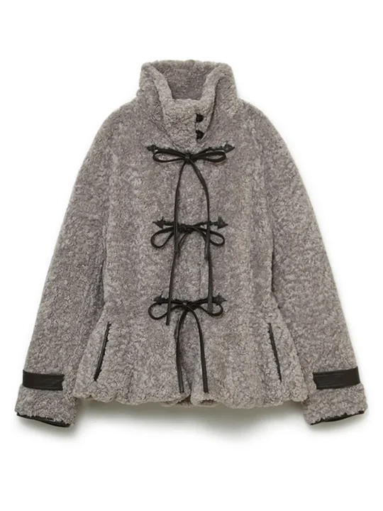 Boa Fur Peplum Jacket (GRY)